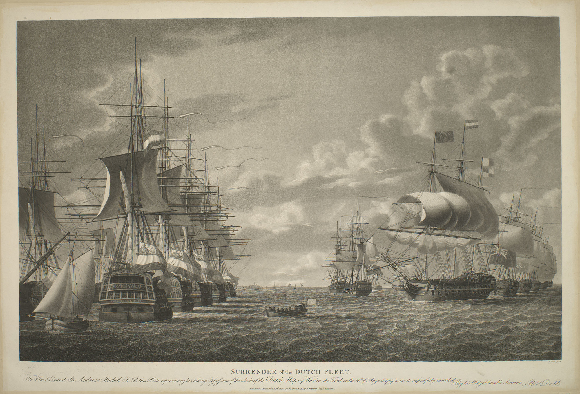 Schepen van de Bataafse marine geven zich over aan Engelse eenheden bij de Vlieter ten oosten van Den Helder, augustus 1799